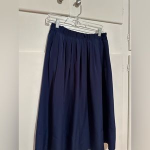 J. Crew Navy Blue Pleated Midi Skirt with Pockets
